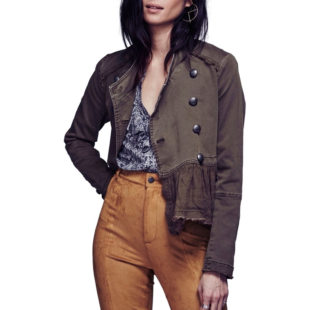 Free People Ruffle Hem Military Jacket